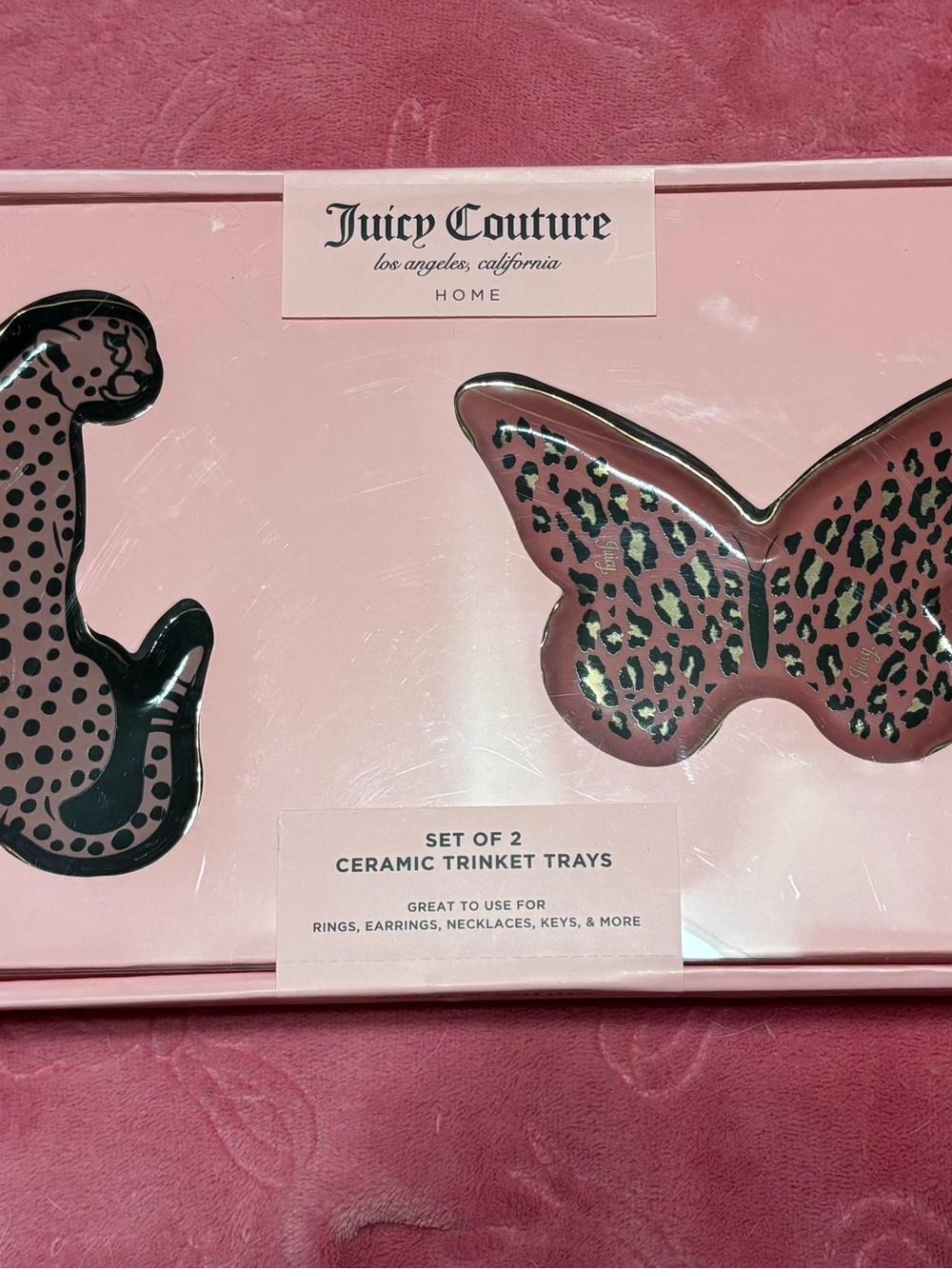 Juicy Couture Pink Leopard Ceramic Trinket Tray Duo